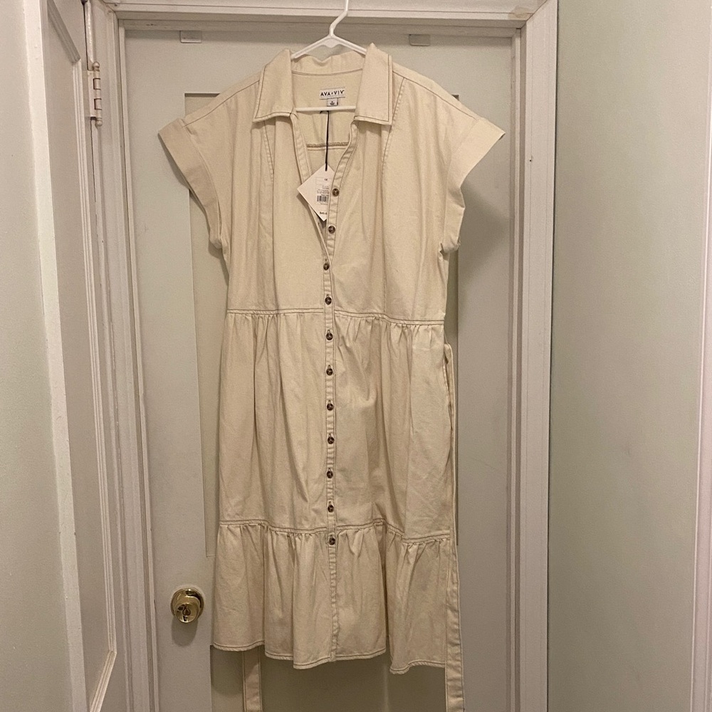 Ava & Viv Cream Cap Sleeve Midi Dress